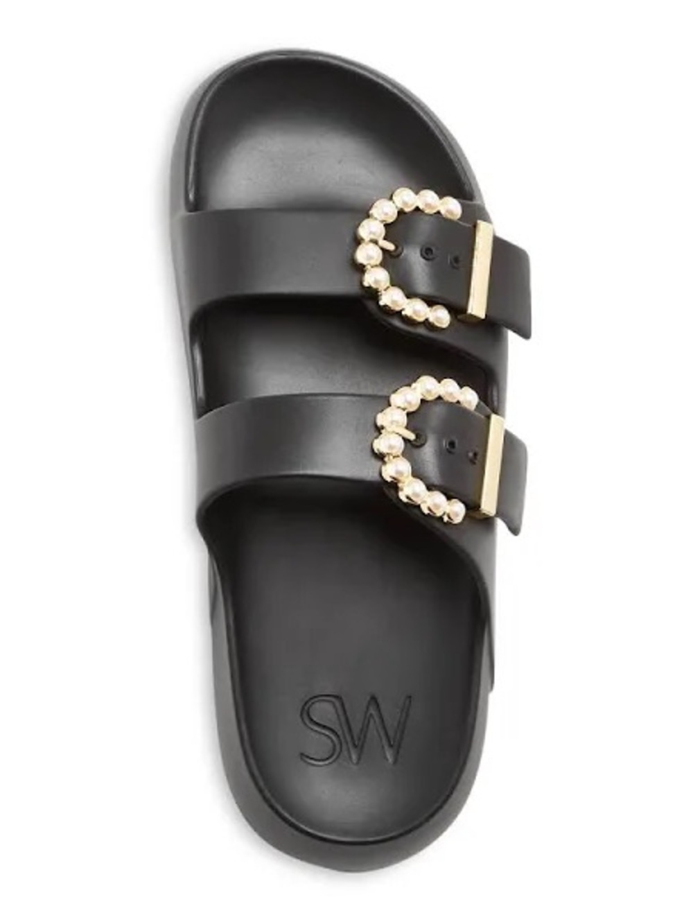 Stuart Weitzman Black Pearl Buckle Slides SiZe 7